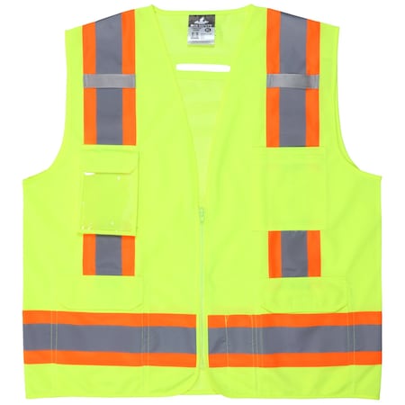 Mcr Safety Hi-Vis Safety Vest 3XL Class 2 , Zipper 7 Pockets, 2 Mic Tab V2200X3